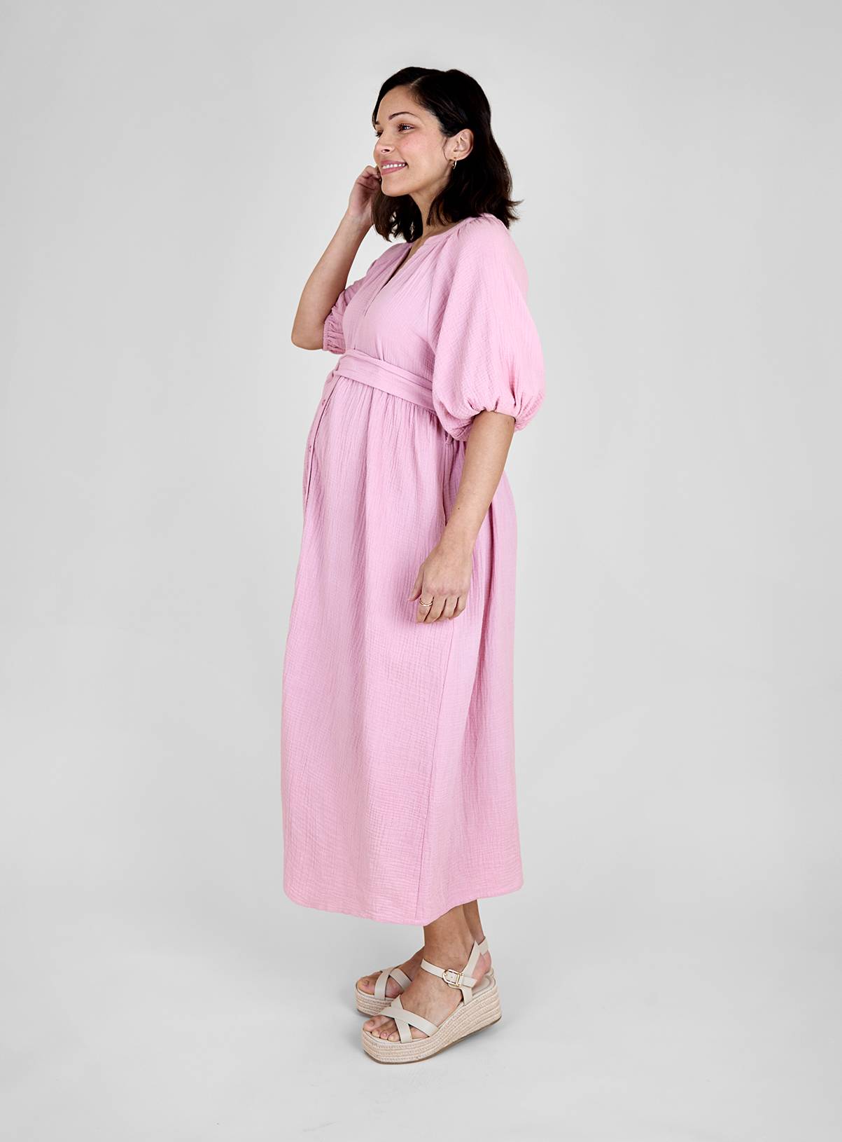 JOJO MAMAN BÉBÉ Textured Button Through Maternity Shirt Dress S - Image 4