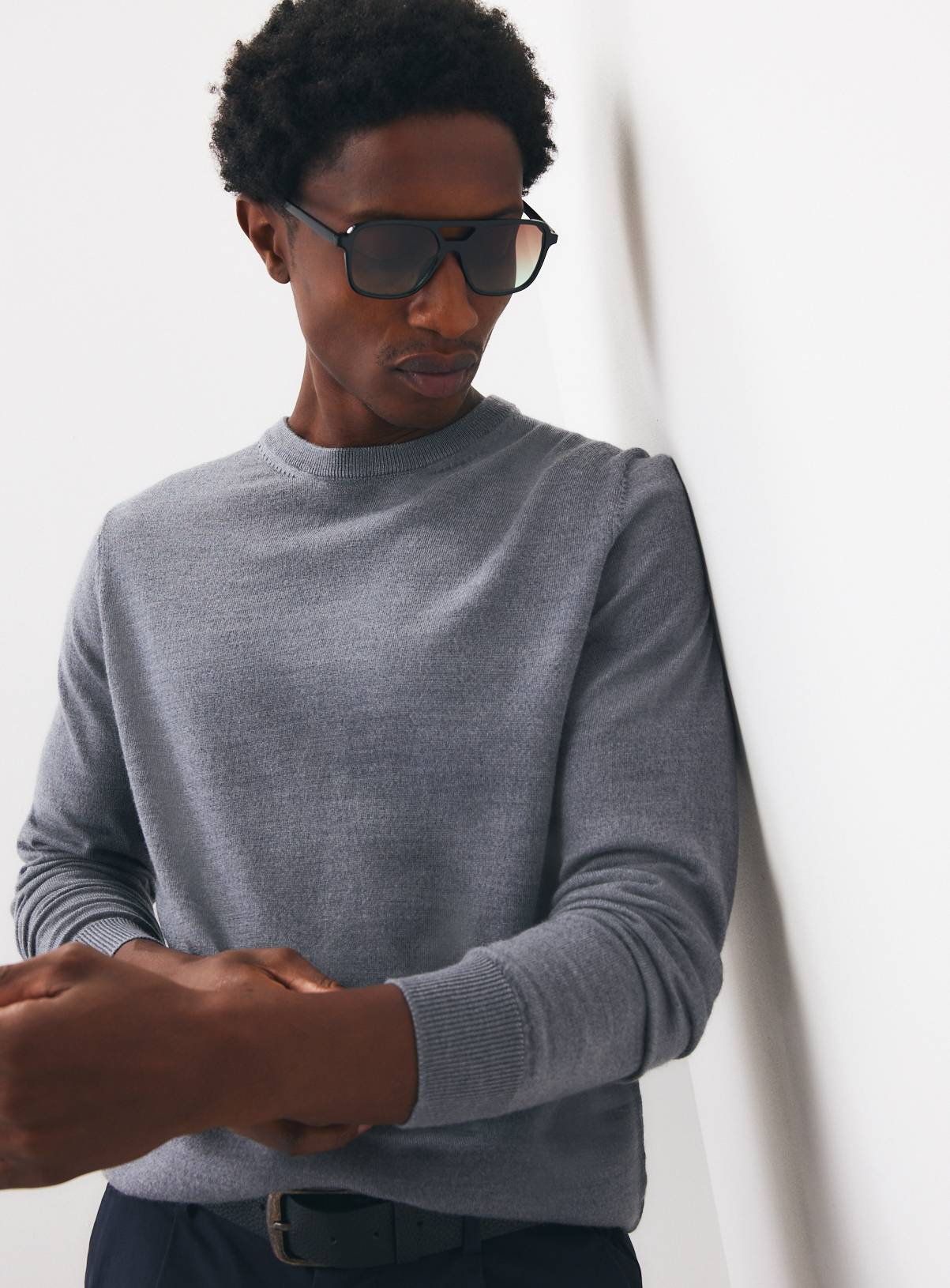 Grey Merino Wool Crew Neck Jumper XXXXL - Image 1
