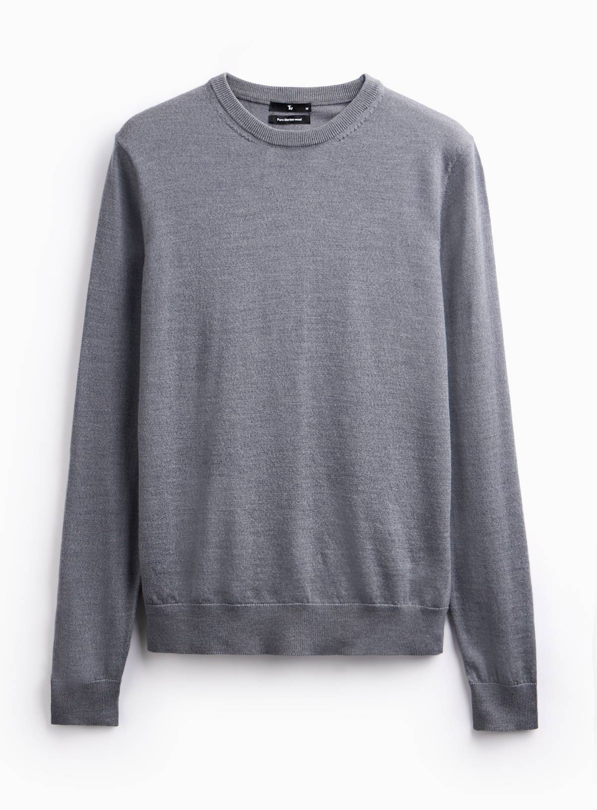 Grey Merino Wool Crew Neck Jumper XXXXL - Image 3