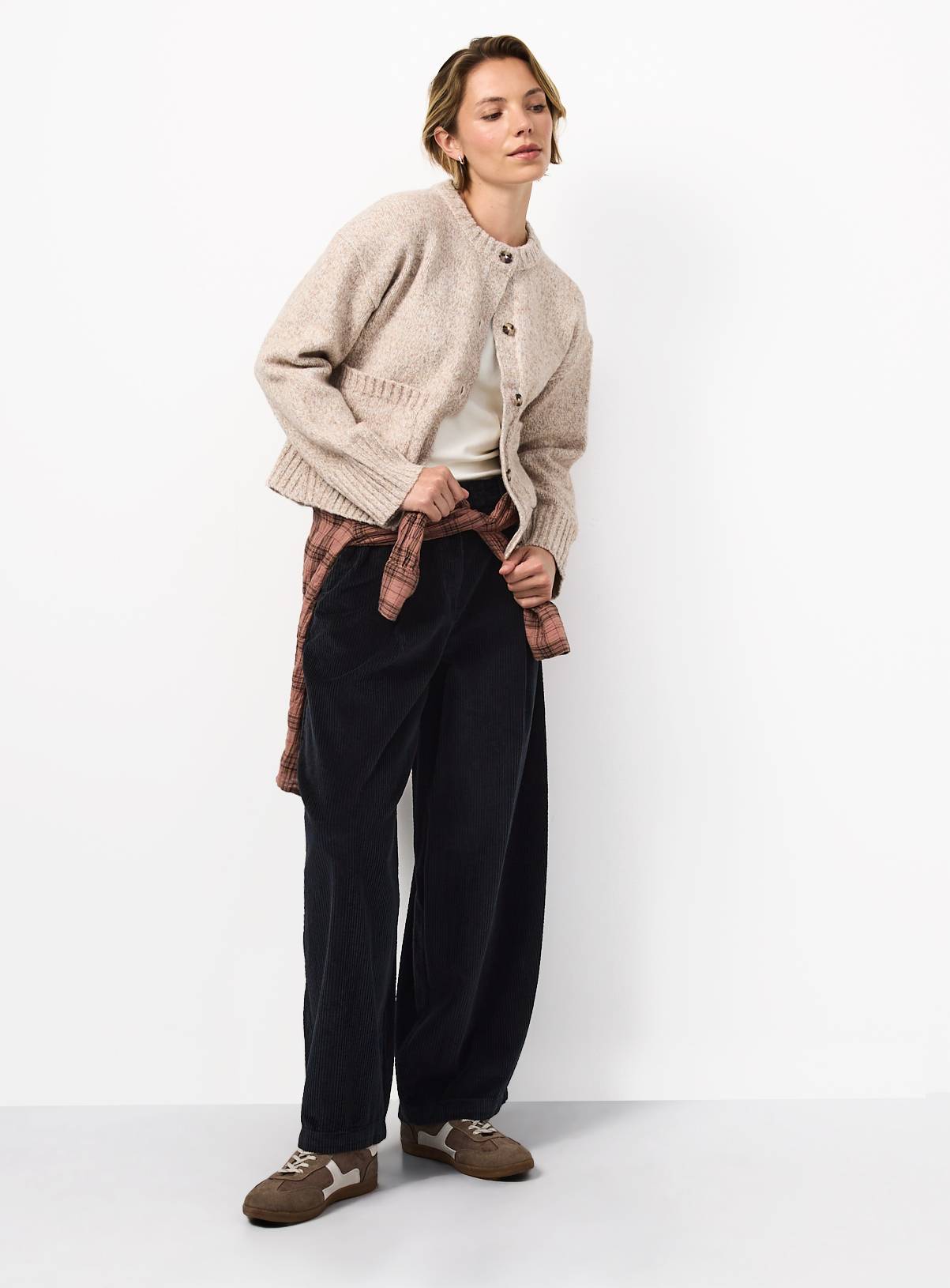 Grey Relaxed Barrel Pleated Corduroy Trousers 8 - Image 2