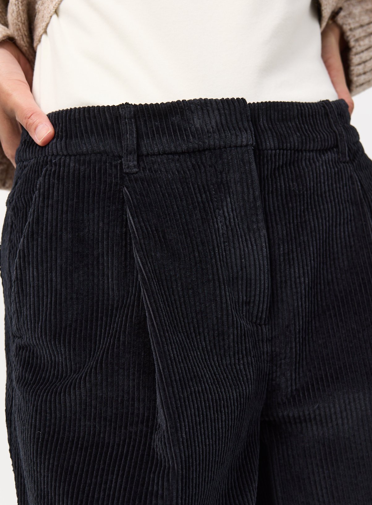 Grey Relaxed Barrel Pleated Corduroy Trousers 8 - Image 3 thumbnail