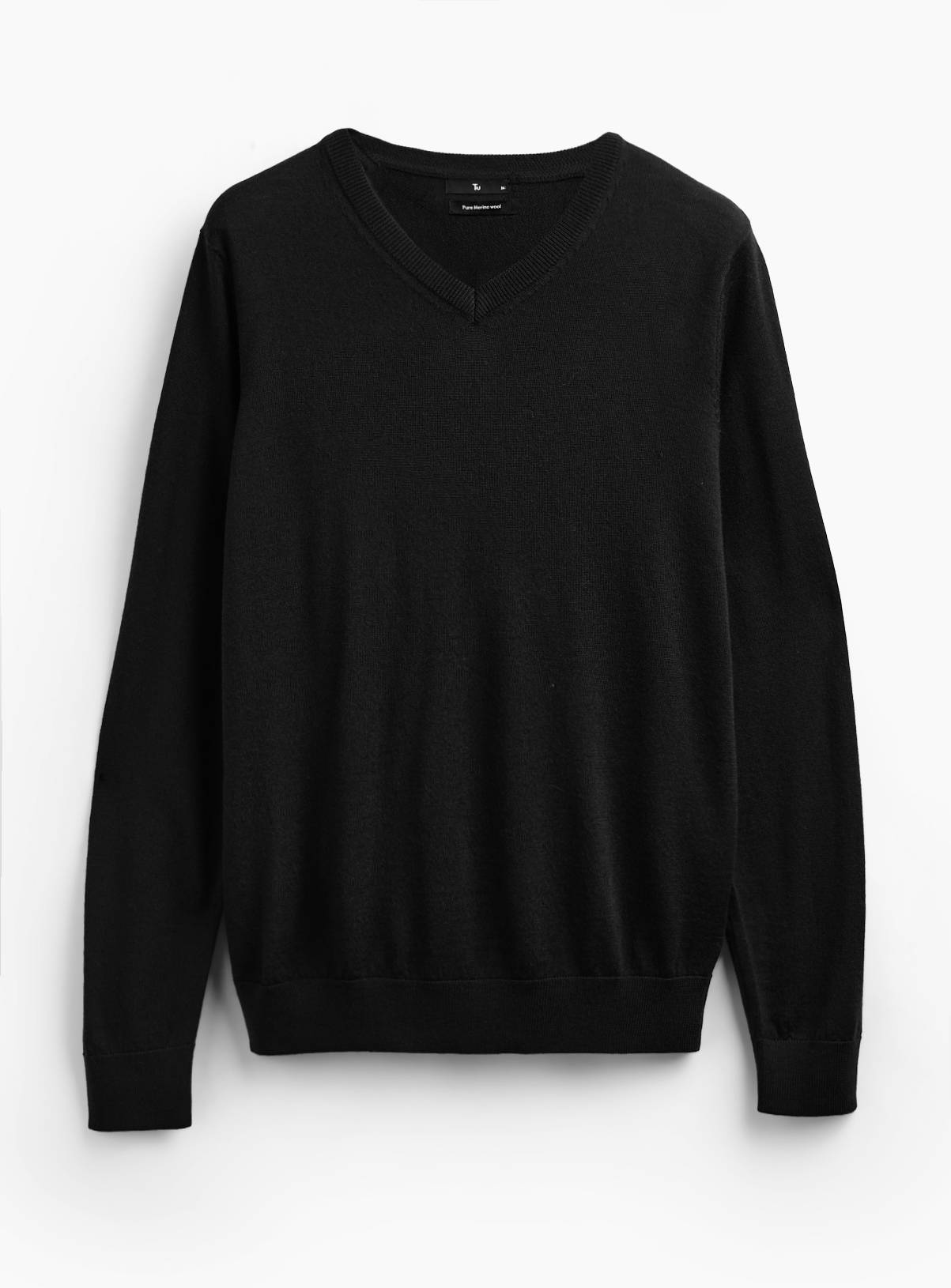 Black Merino Wool V-Neck Jumper XXXXL - Image 3