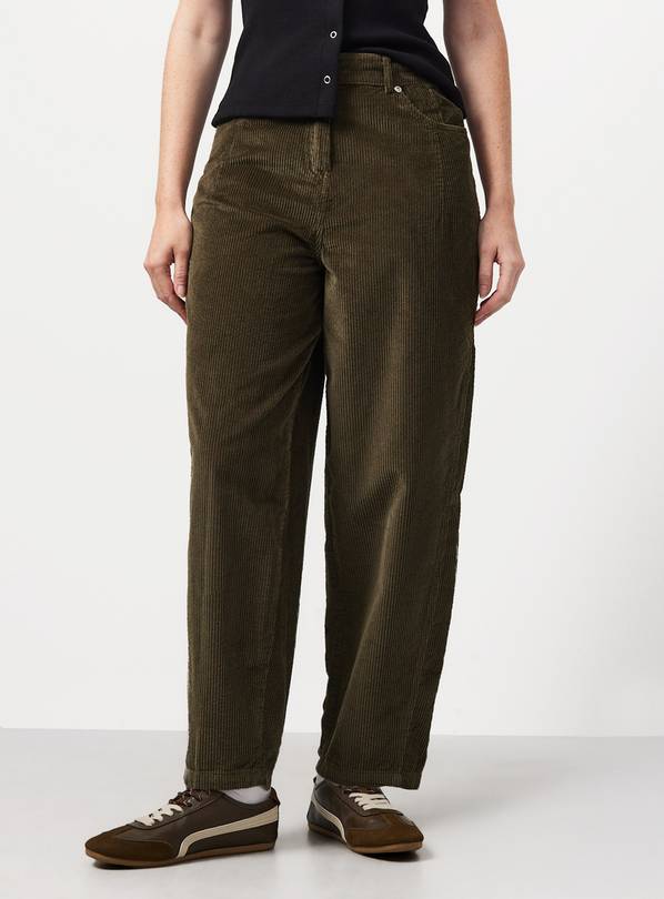 Khaki Corduroy Barrel Trousers 14