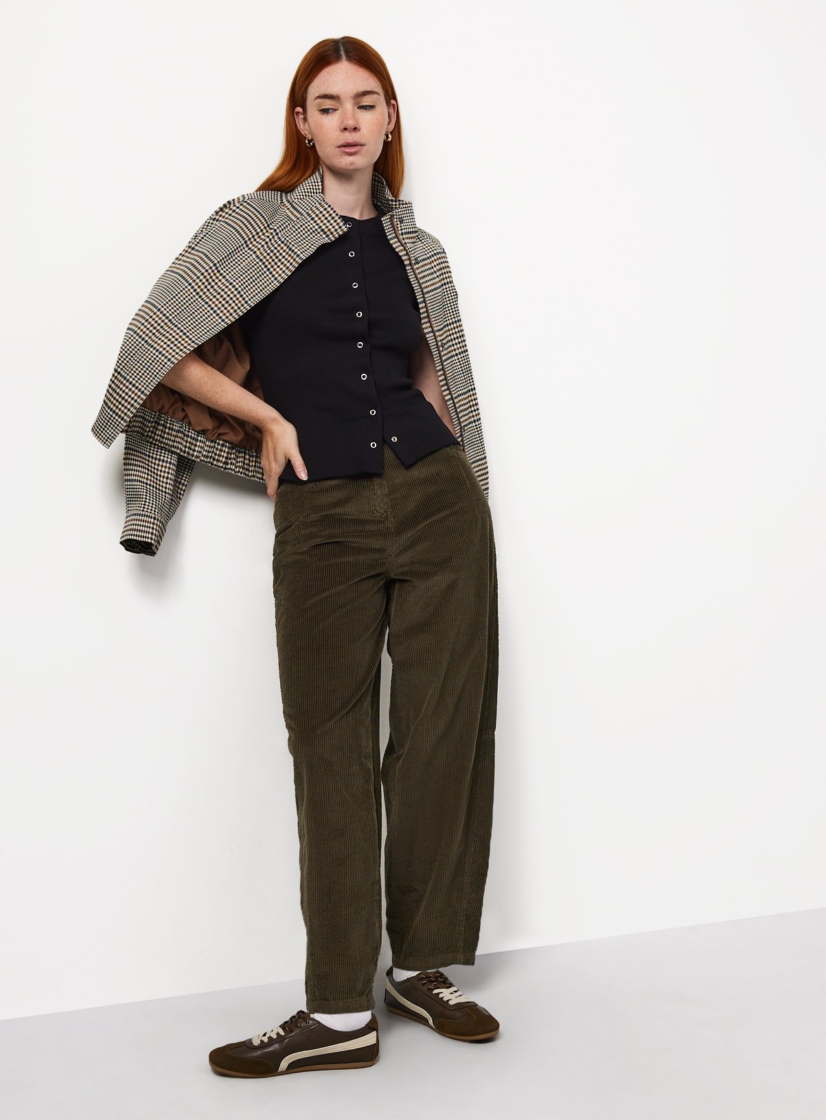 Khaki Corduroy Barrel Trousers 18 - Image 2 thumbnail