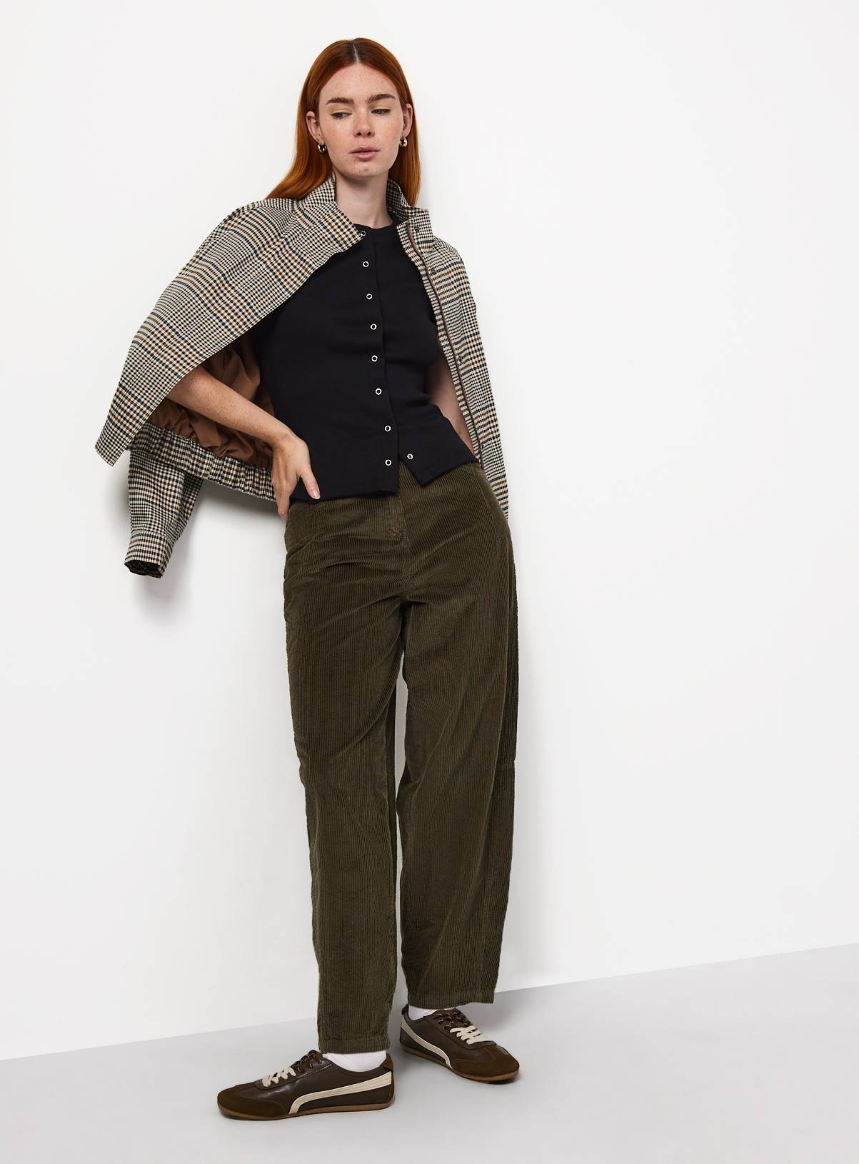Khaki Corduroy Barrel Trousers 18 - Image 2