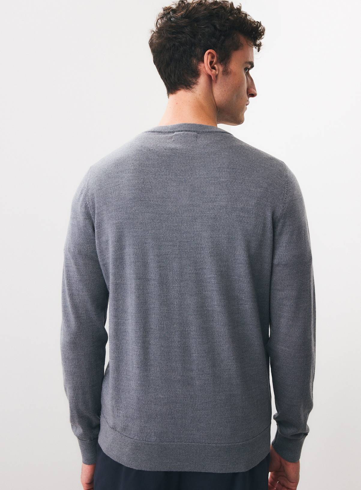 Grey Merino Wool V-Neck Jumper XXXXL - Image 3