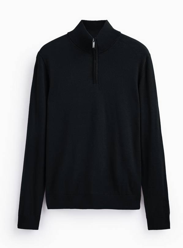 Black Merino Wool Half-Zip Jumper XXXL
