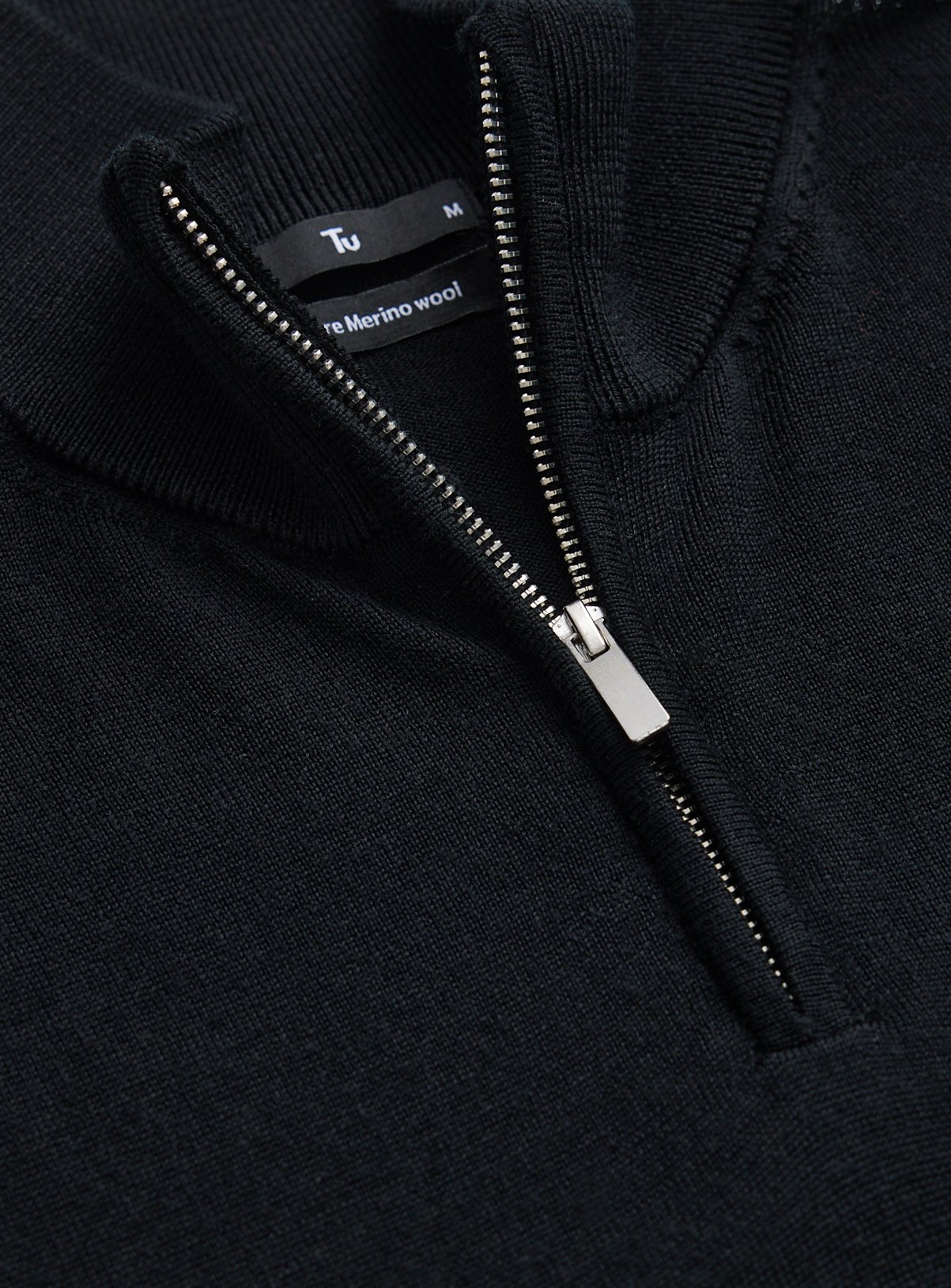 Black Merino Wool Half-Zip Jumper M - Image 2 thumbnail