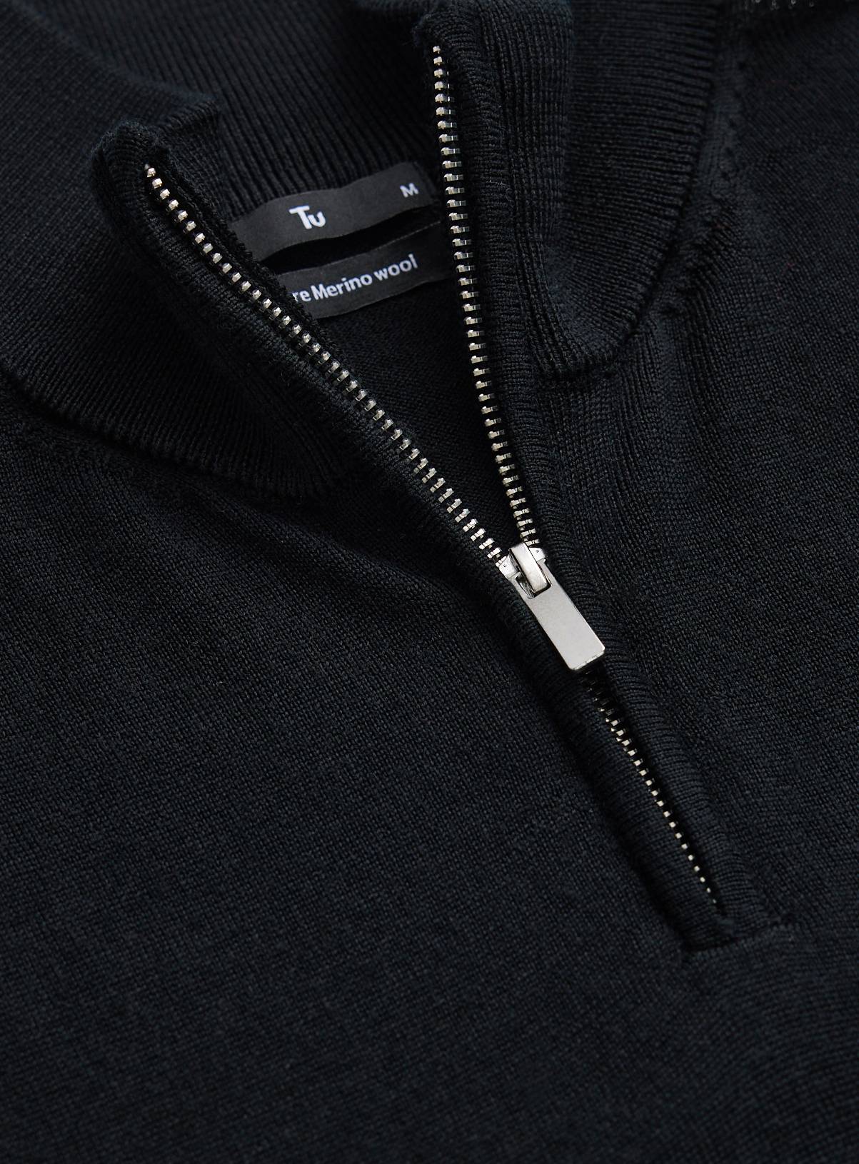 Black Merino Wool Half-Zip Jumper M - Image 2
