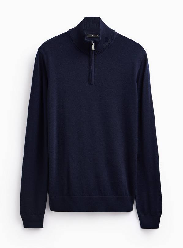 Navy Merino Wool Half-Zip Jumper M
