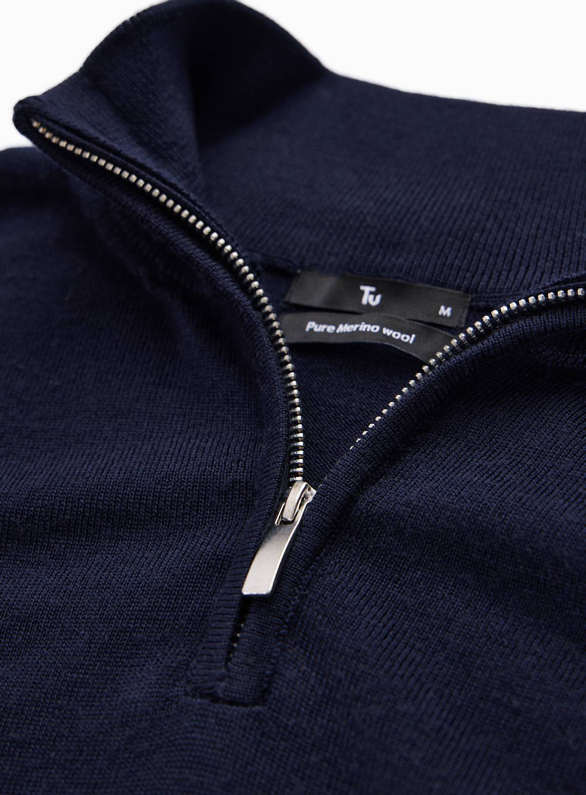 Navy Merino Wool Half-Zip Jumper S - Image 2