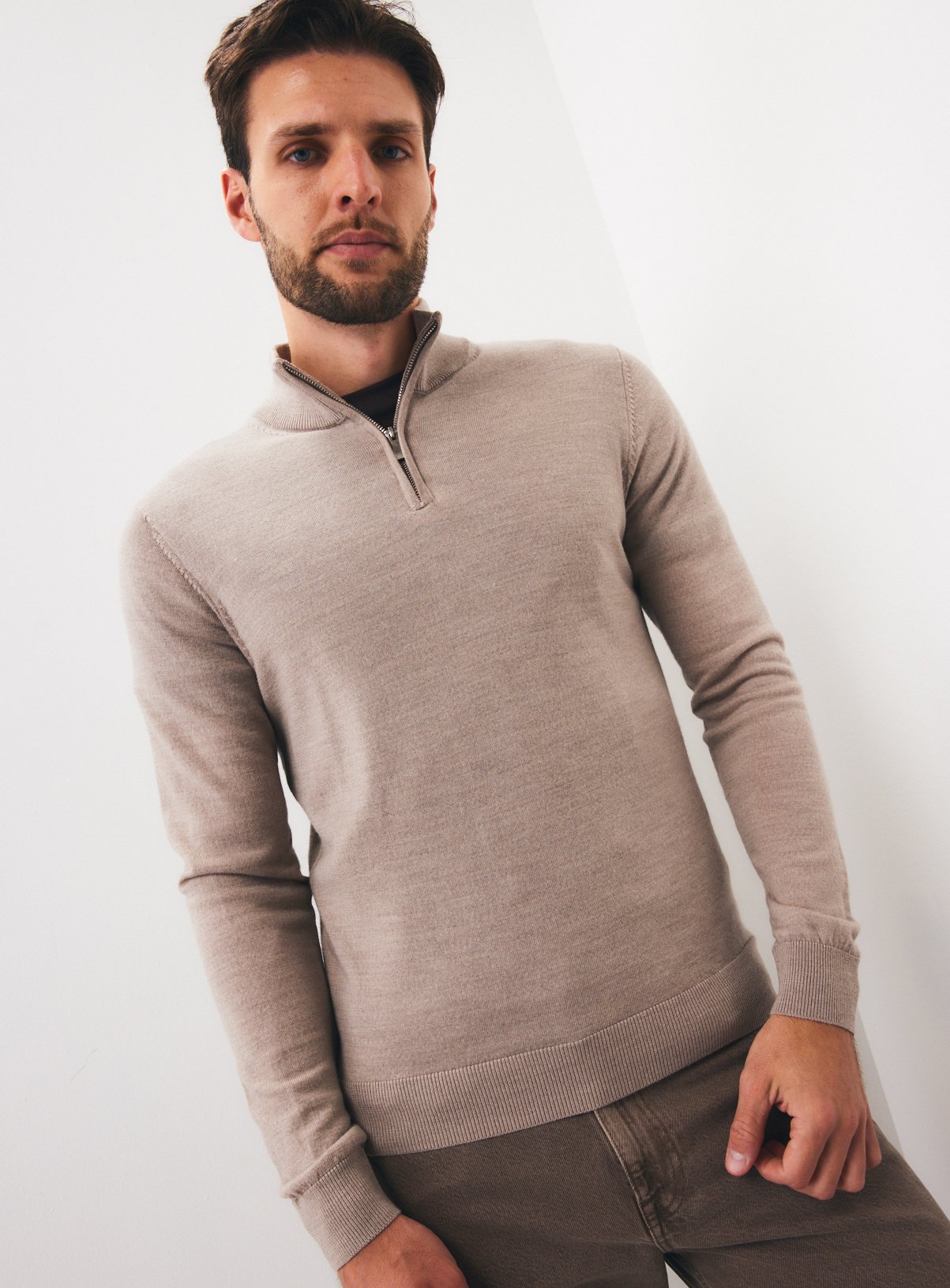 Stone Merino Wool Half-Zip Jumper S - Image 1 thumbnail