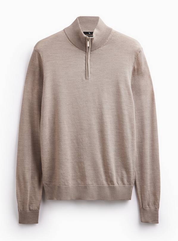 Stone Merino Wool Half-Zip Jumper XXXL