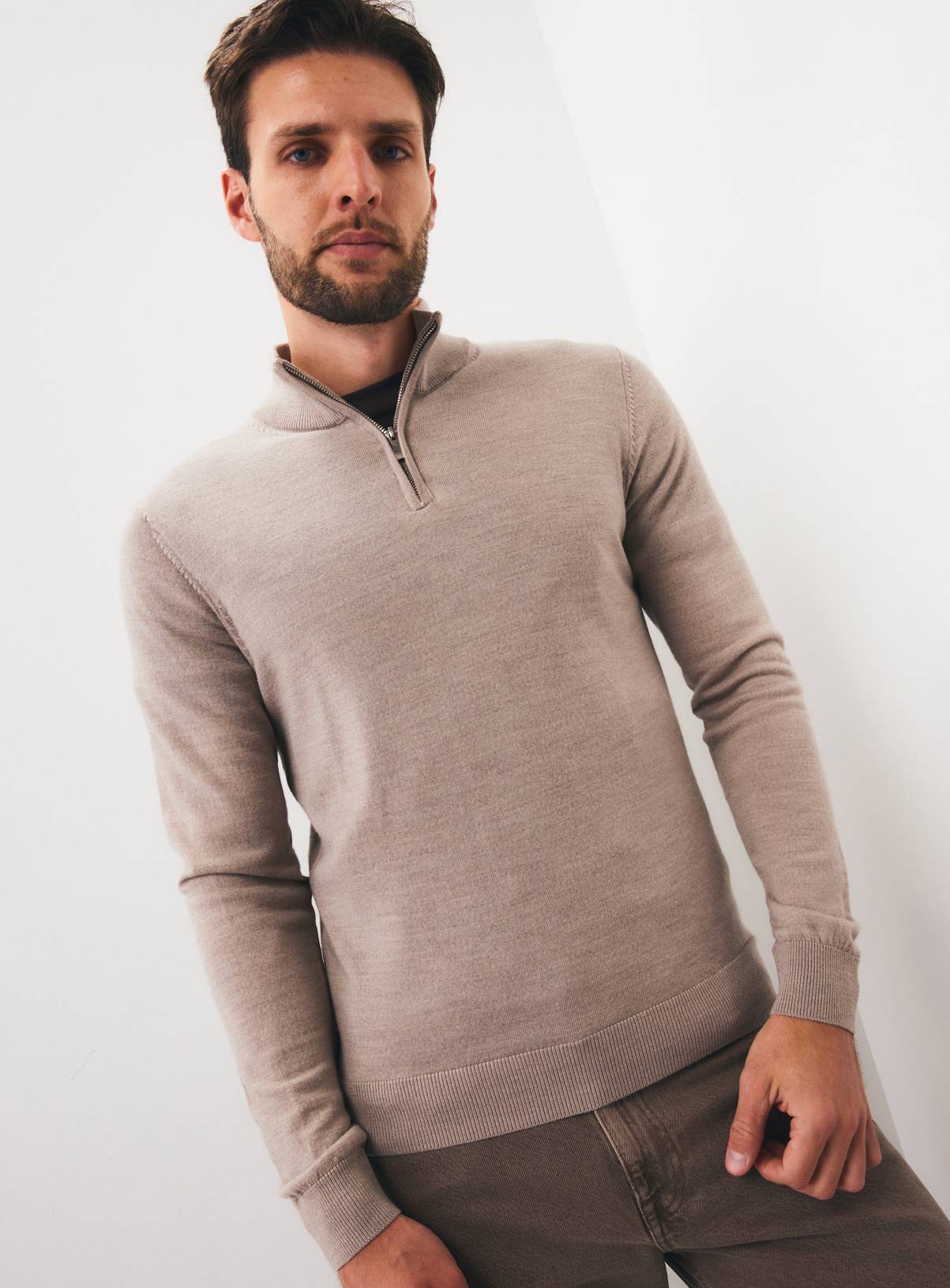 Stone Merino Wool Half-Zip Jumper S - Image 1