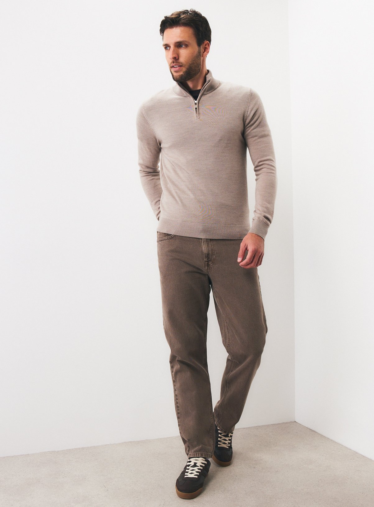 Stone Merino Wool Half-Zip Jumper S - Image 2 thumbnail