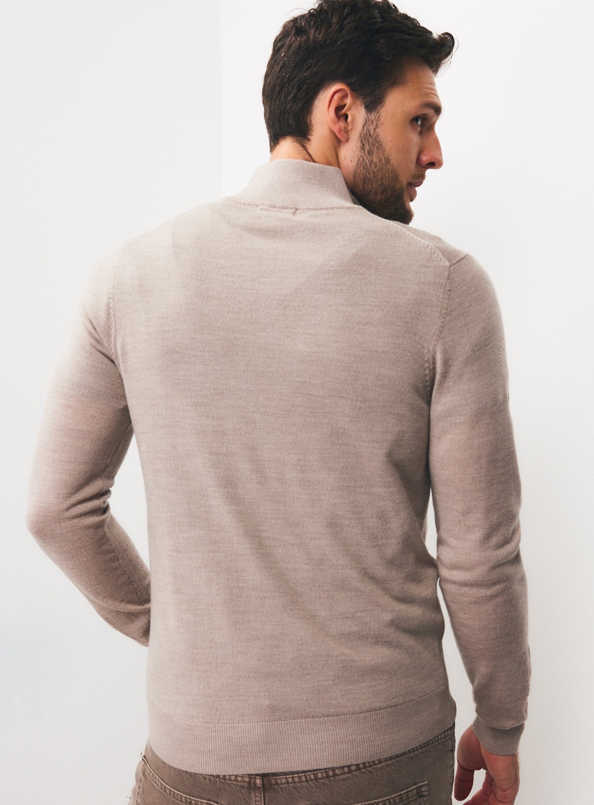 Stone Merino Wool Half-Zip Jumper S - Image 5 thumbnail