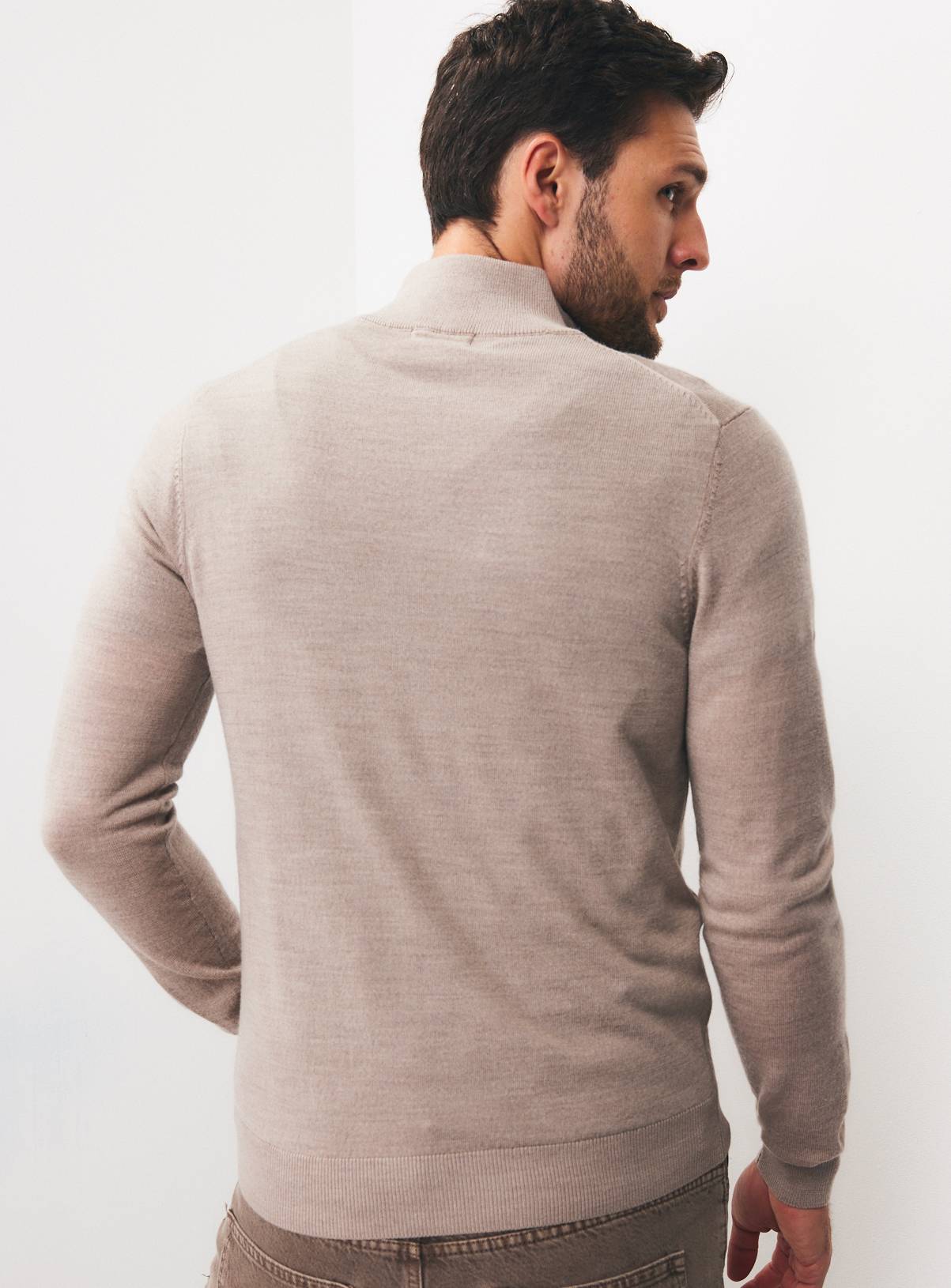 Stone Merino Wool Half-Zip Jumper S - Image 5