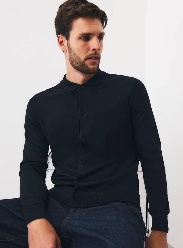 Black Merino Wool Long Sleeve Cardigan XL
