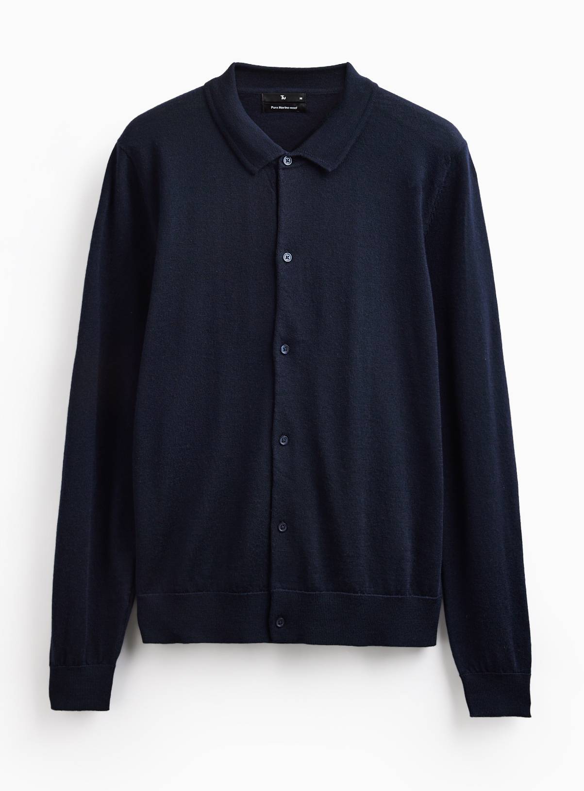 Navy Merino Wool Polo Collar Cardigan XXL - Image 1