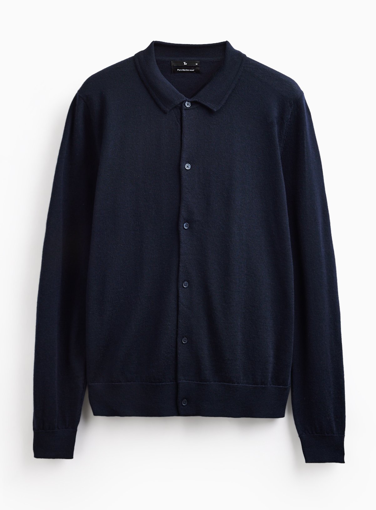 Navy Merino Wool Polo Collar Cardigan S - Image 3 thumbnail