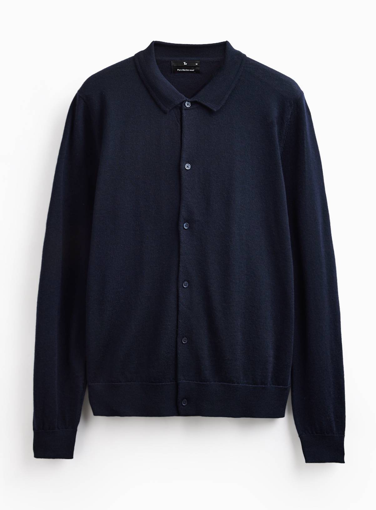 Navy Merino Wool Polo Collar Cardigan S - Image 3