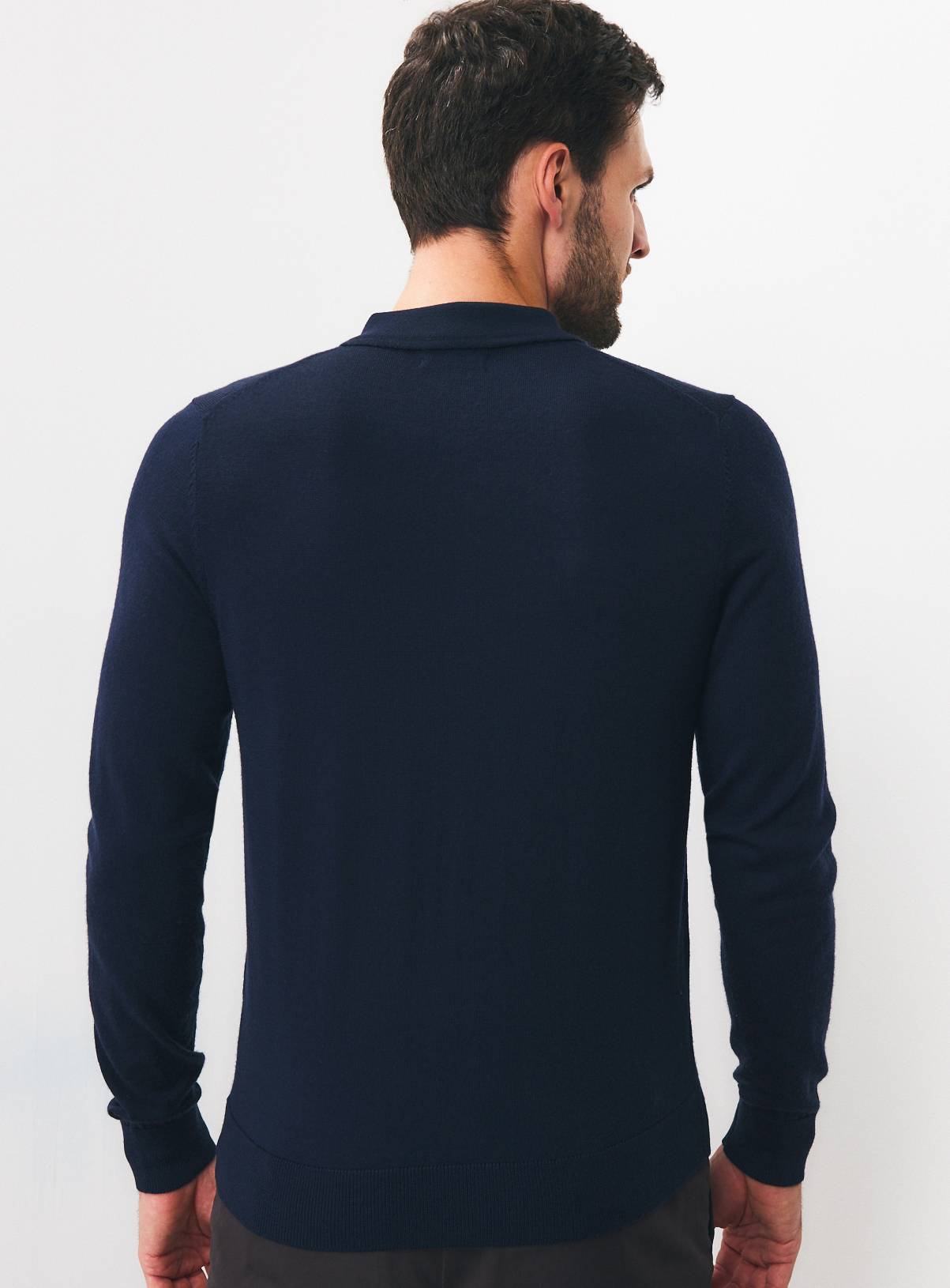 Navy Merino Wool Polo Collar Cardigan S - Image 5