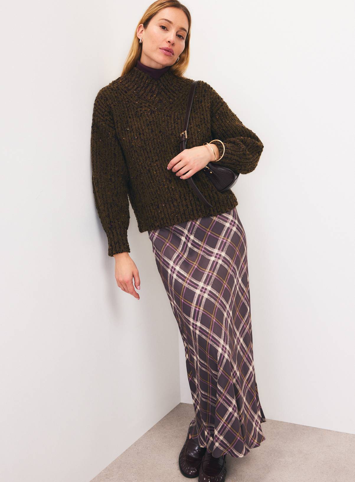 Khaki Fancy Yarn Popcorn V-Neck Jumper XL - Image 2