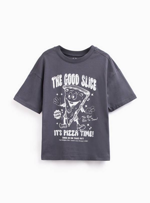 Black Pure Cotton Crewneck ‘Pizza Time’ T-Shirt 3 years