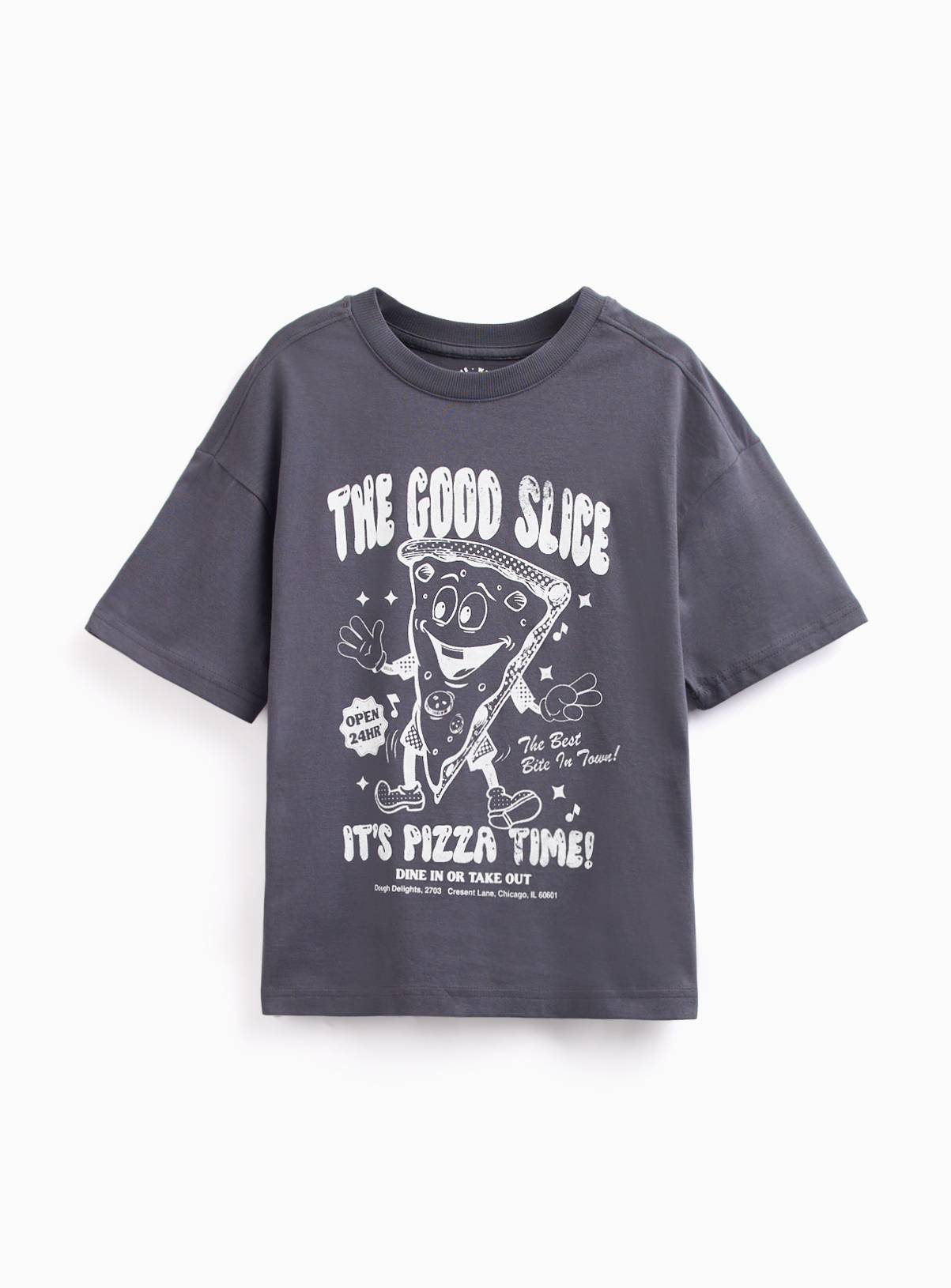 Black Pure Cotton Crewneck ‘Pizza Time’ T-Shirt 10 years - Image 1