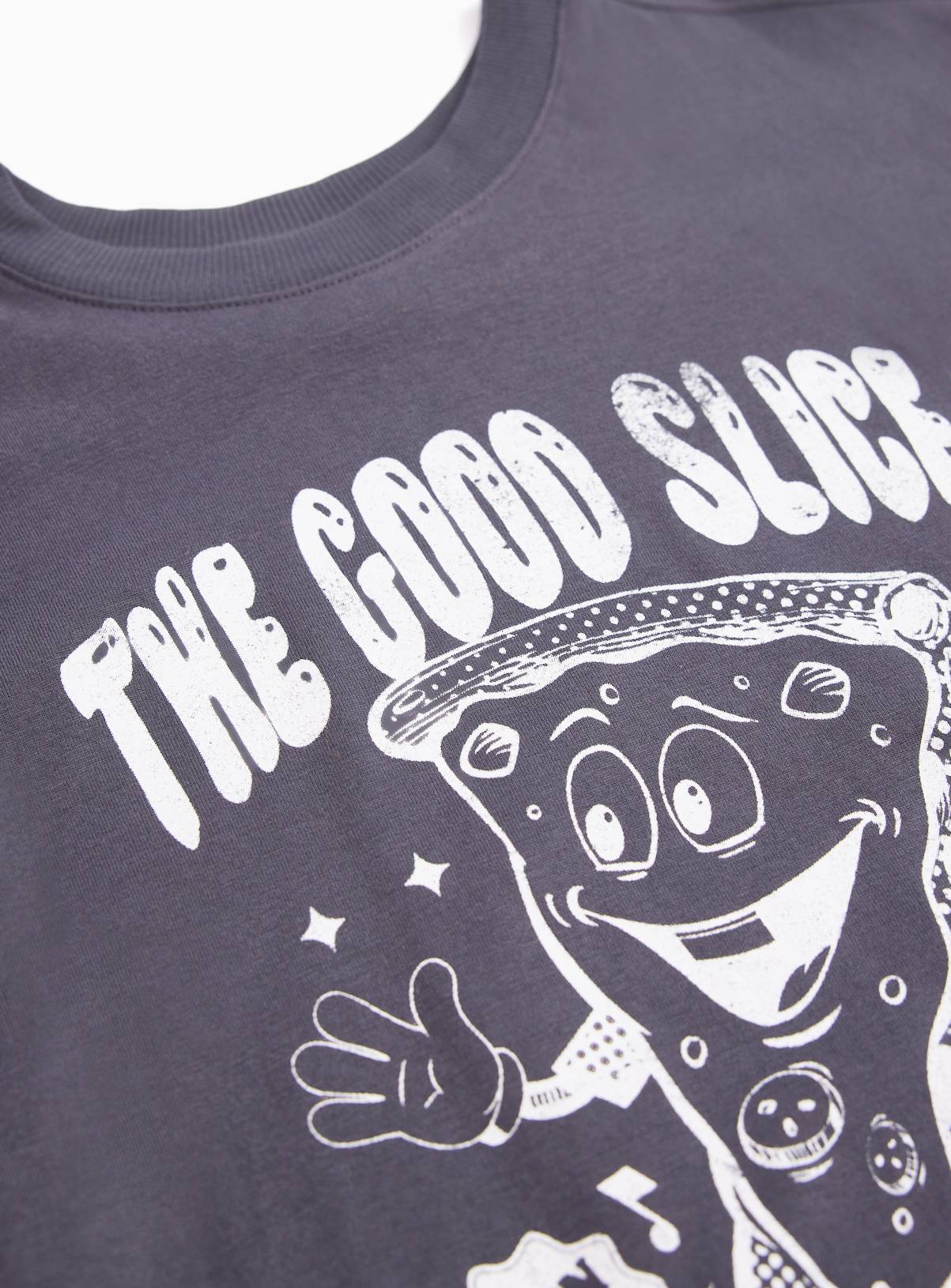 Black Pure Cotton Crewneck ‘Pizza Time’ T-Shirt 10 years - Image 2