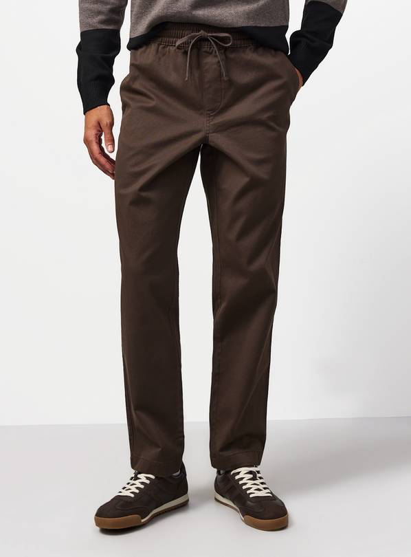 Brown Pull-On Cotton Rich Trousers 34S