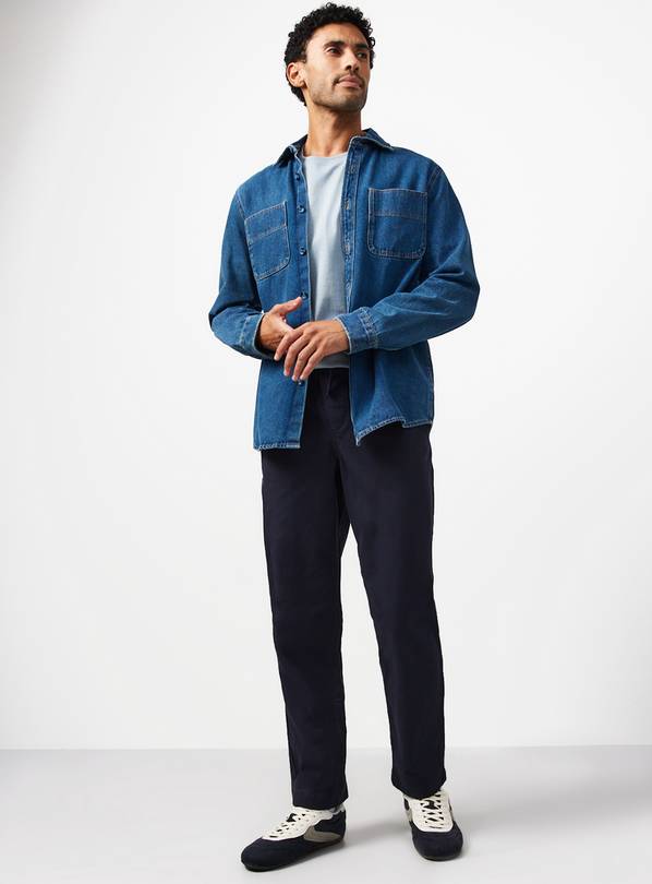 Navy Pull-On Cotton Rich Trousers 32S