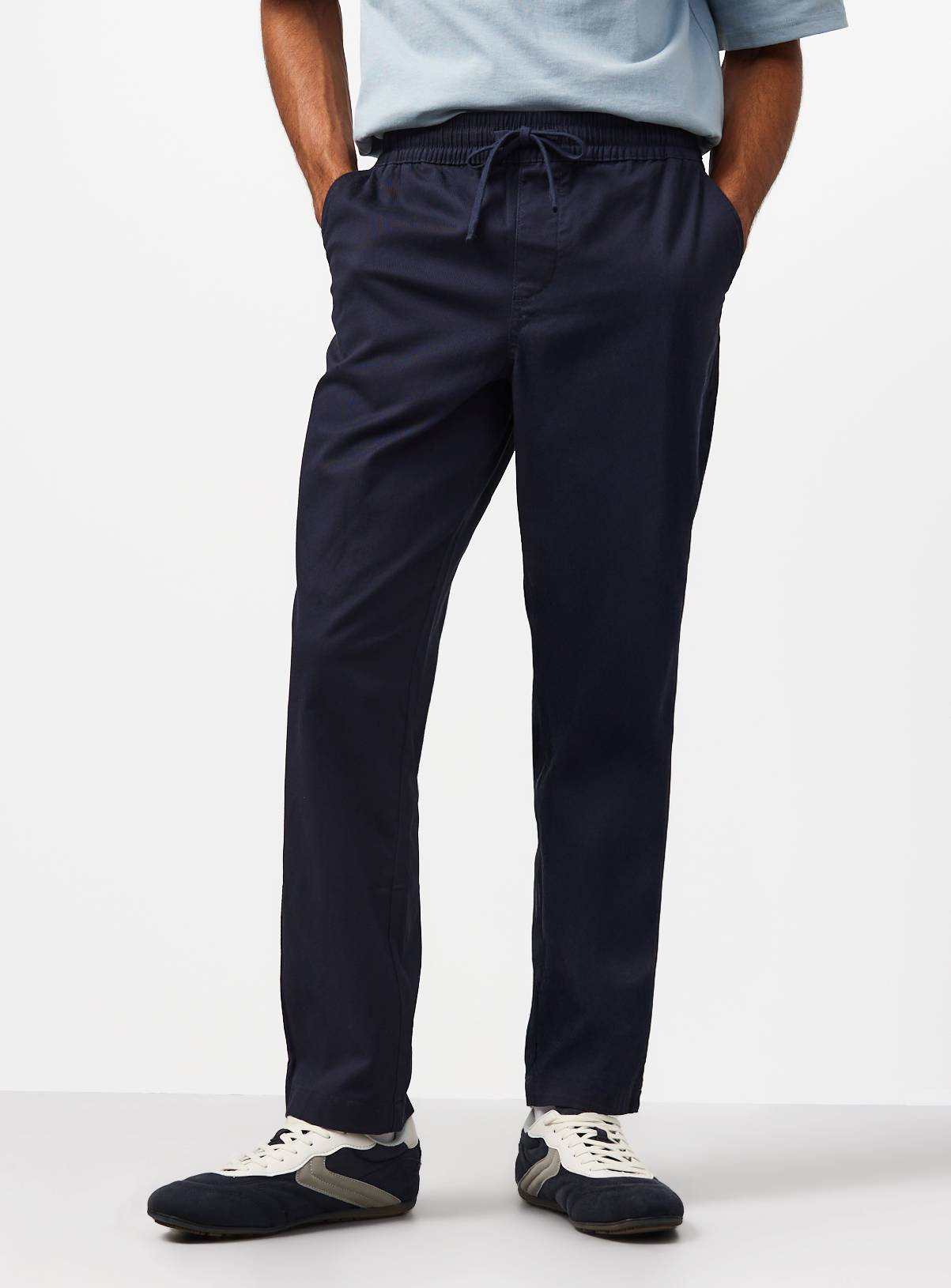 Navy Pull-On Cotton Rich Trousers 36R - Image 2