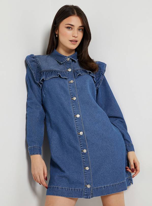 DOROTHY PERKINS Frill Yoke Denim Mini Dress 10