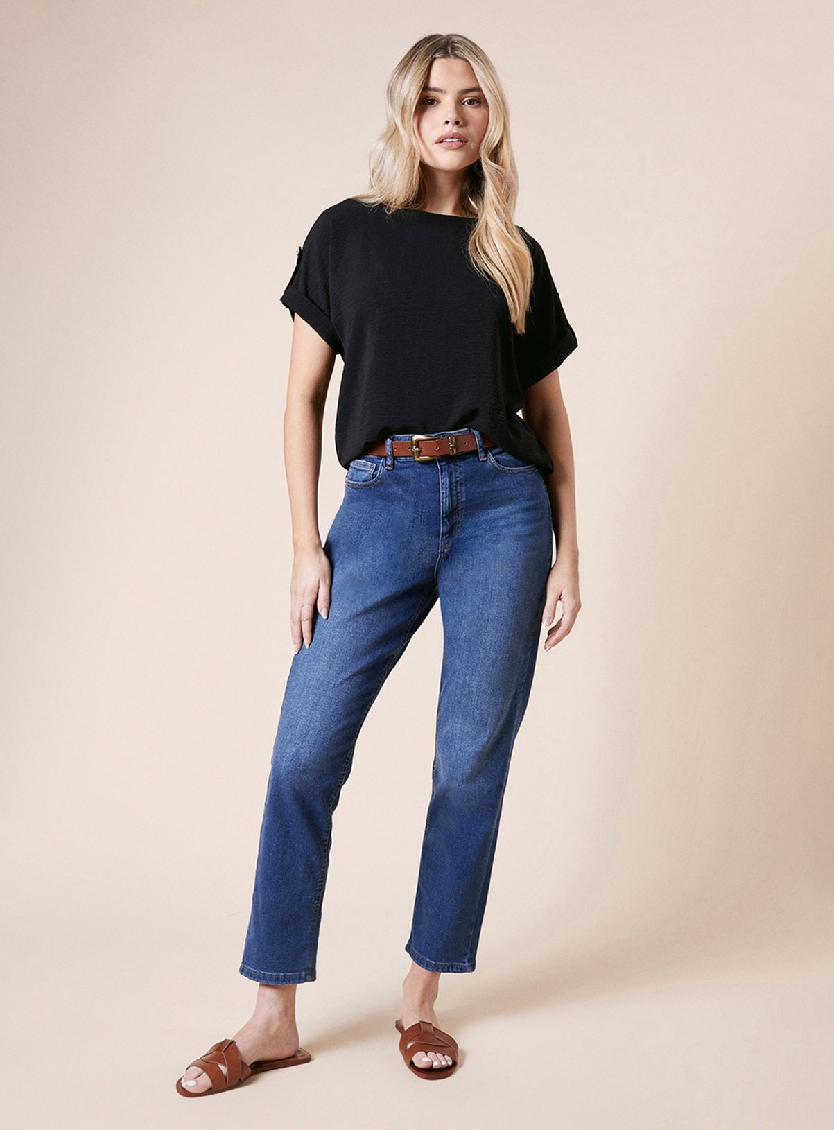DOROTHY PERKINS Roll Sleeve Blouse Black 14 - Image 2 thumbnail