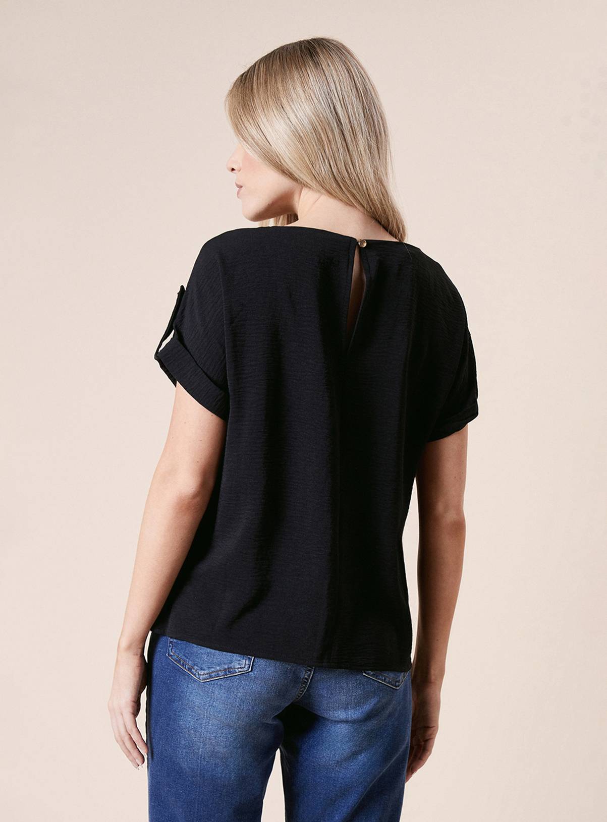 DOROTHY PERKINS Roll Sleeve Blouse Black 14 - Image 3