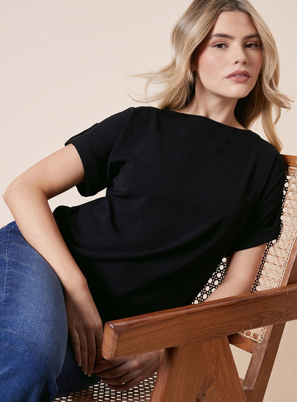 DOROTHY PERKINS Roll Sleeve Blouse Black 14 - Image 4 thumbnail