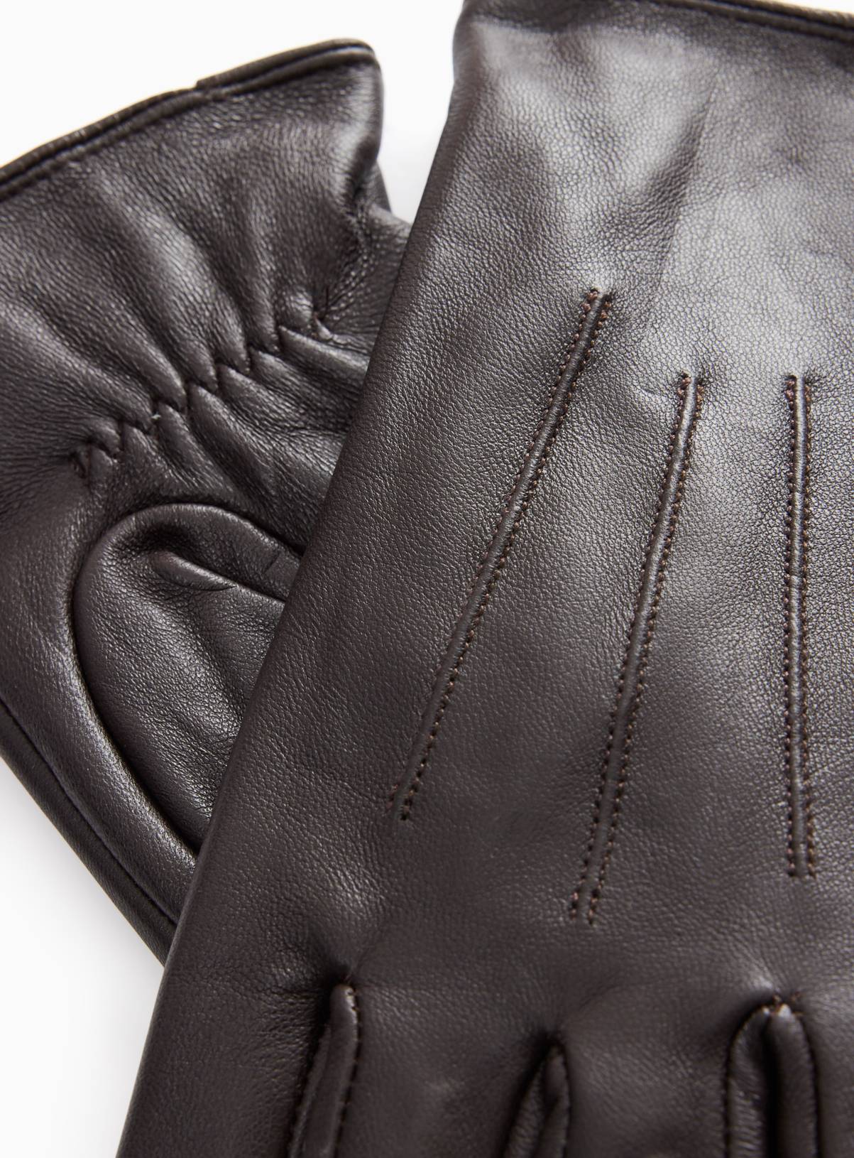 Chocolate Brown Leather Gloves L - Image 2