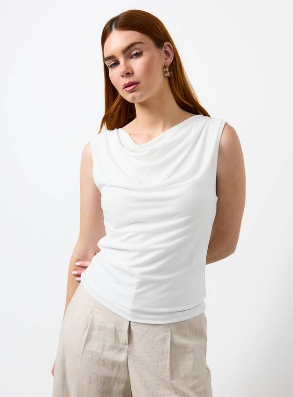 Cream Drapey Cowl Neck Sleeveless Top 26