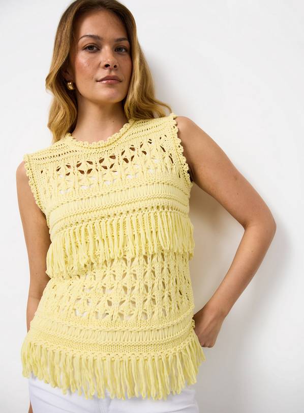 Yellow Loopy Fringe Knitted Tank Top S