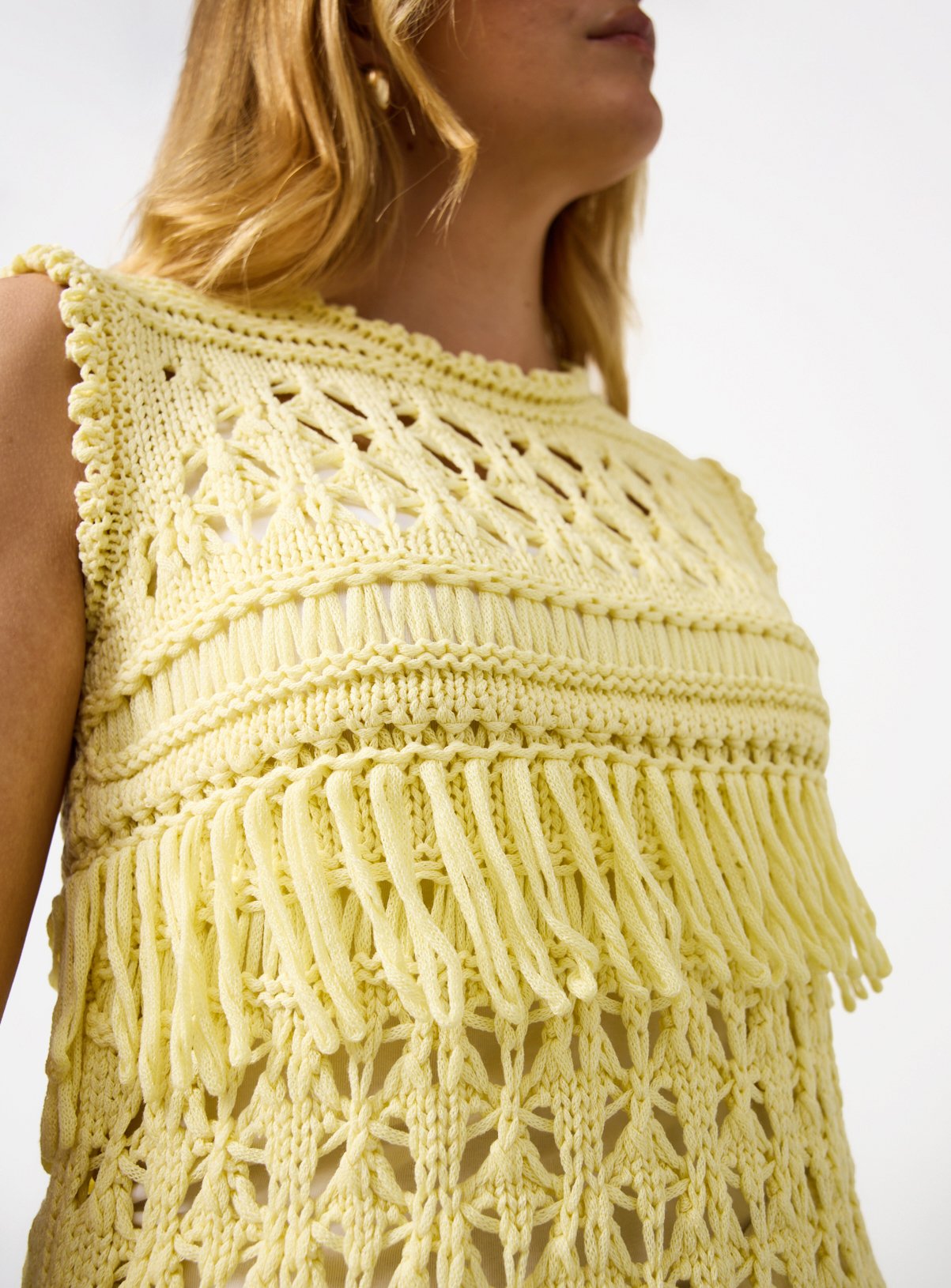 Yellow Loopy Fringe Knitted Tank Top S - Image 2 thumbnail