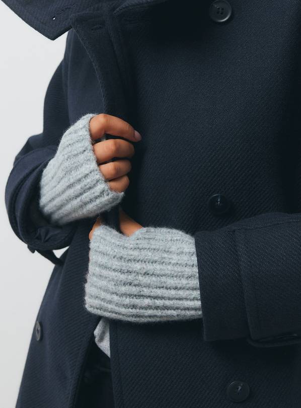 Grey Ribbed Fingerless Gloves One Size