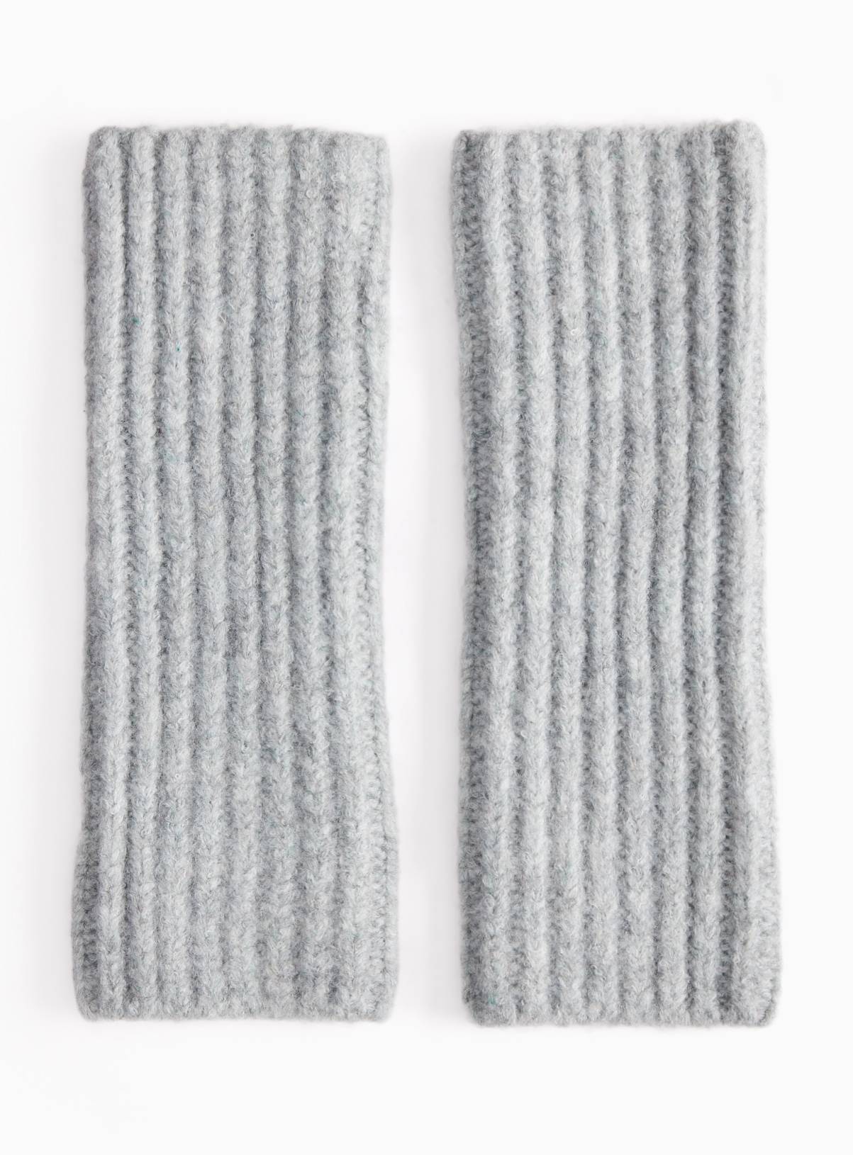 Grey Ribbed Fingerless Gloves One Size - Image 2