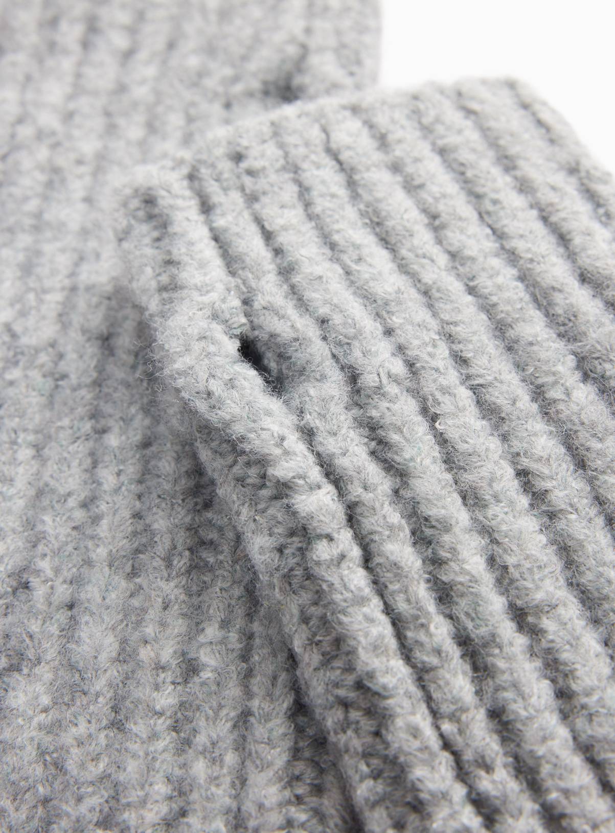 Grey Ribbed Fingerless Gloves One Size - Image 3
