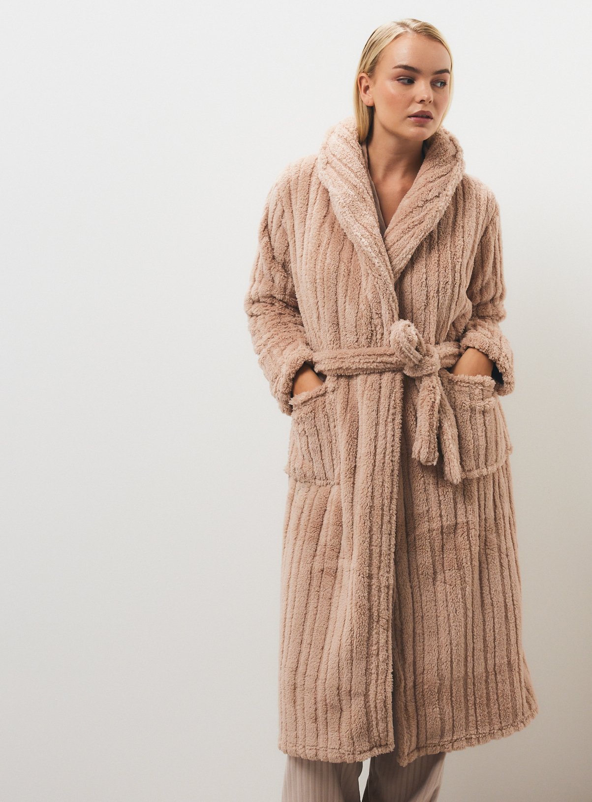 Neutral Carved Stripe Dressing Gown L - Image 2 thumbnail