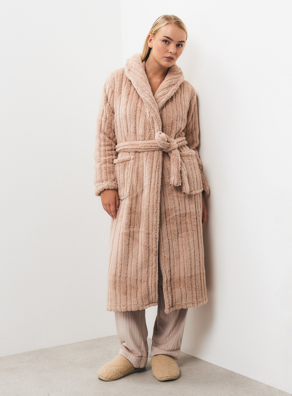Neutral Carved Stripe Dressing Gown L - Image 3 thumbnail