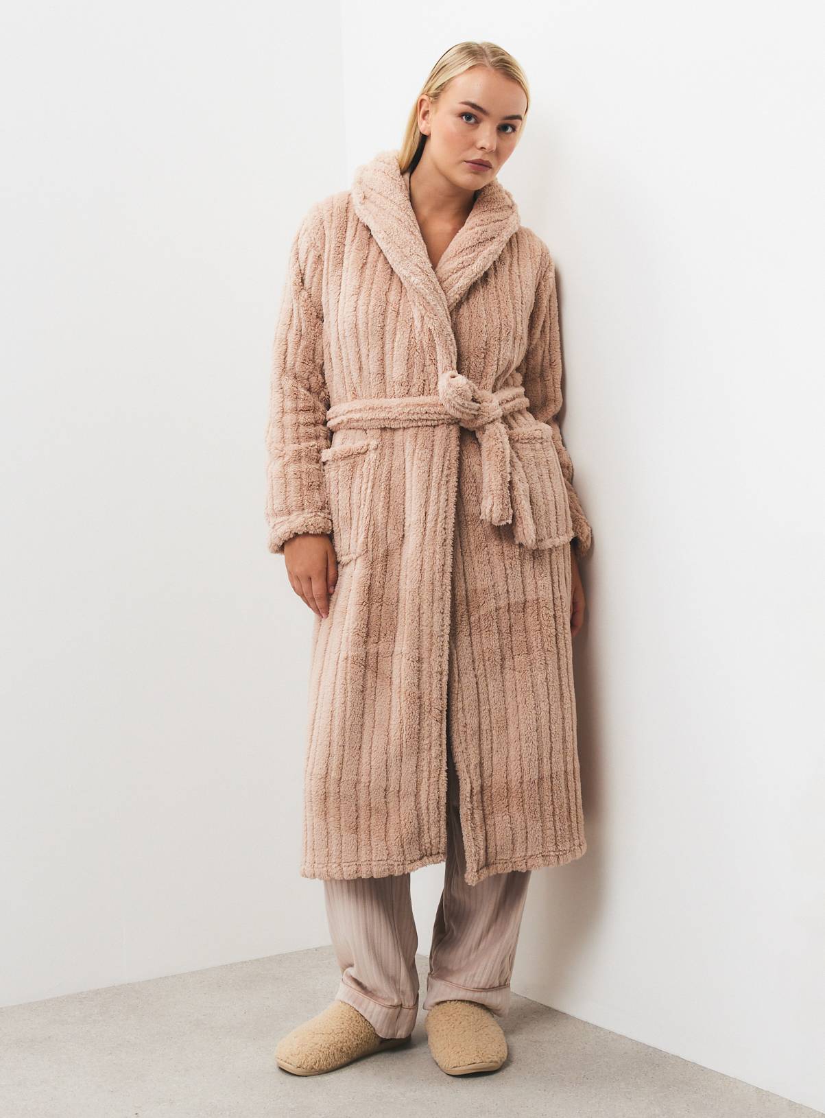 Neutral Carved Stripe Dressing Gown L - Image 3