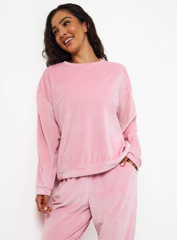 Pink Ribbed Co-ord Slinky Pyjama Top L