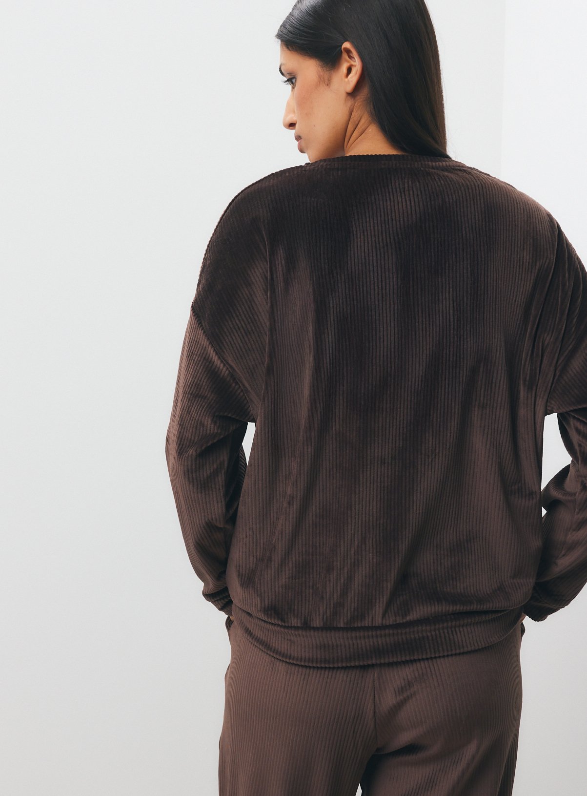 Brown Ribbed Velour Long Sleeve Pyjama Top Co-ord XL - Image 4 thumbnail