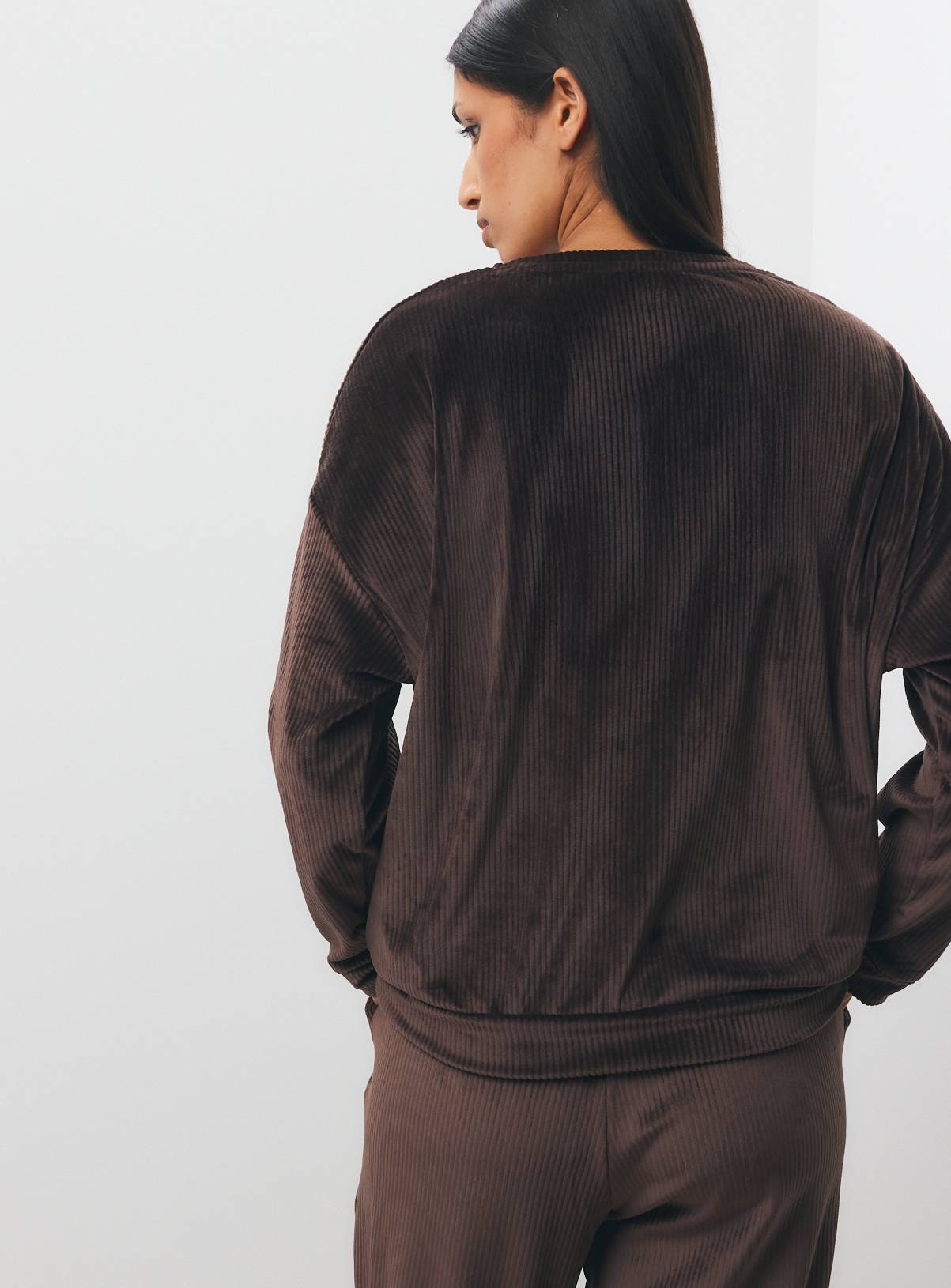 Brown Ribbed Velour Long Sleeve Pyjama Top Co-ord XL - Image 4